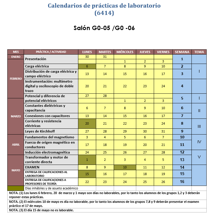 Calendario Laboratorio 2017-2